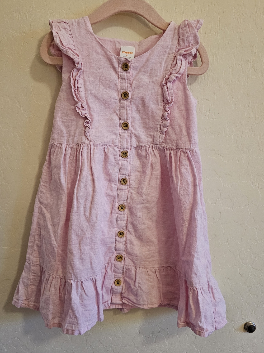 Gymboree Girls Ruffle Tiered Linen Pink Dress 4T